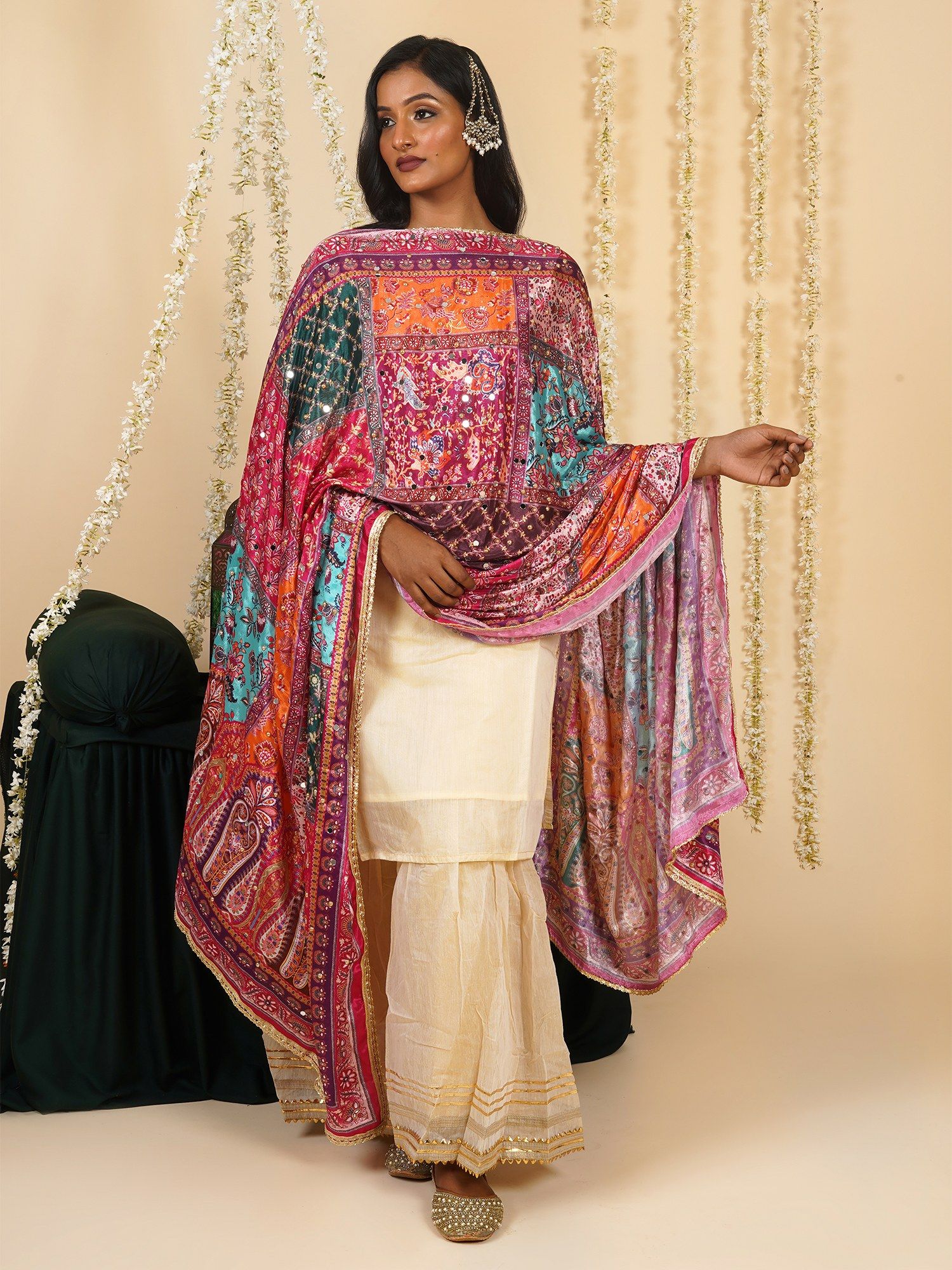 teejh Rangoli Rhapsody Embellished Printed Dupatta-picture-37