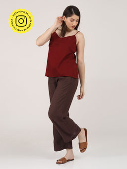 Saltpetre - Women Solid Maroon Slip Top With Coffee Pants (Set of 2)