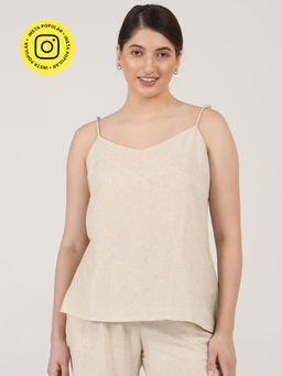 Saltpetre - Women Linen Solid Beige Slip Top