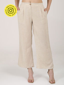 Saltpetre - Women Linen Solid Beige Pants