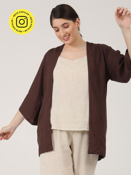 Saltpetre - Women Linen Solid Coffee Brown Overlay Shrug