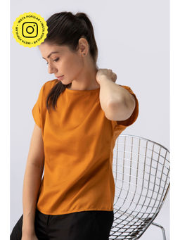 Saltpetre - Women Solid Modal Mustard Boat Neck Top