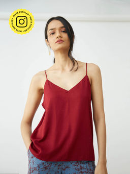 Saltpetre - Women Tencel Solid Maroon Slip Top