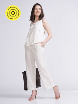 Saltpetre - Women Solid Cream Slip Top With Pants (Set of 2)