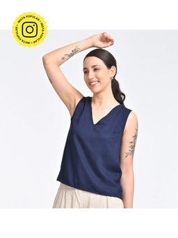 Saltpetre - Women Modal Solid Indigo V-Neck Top