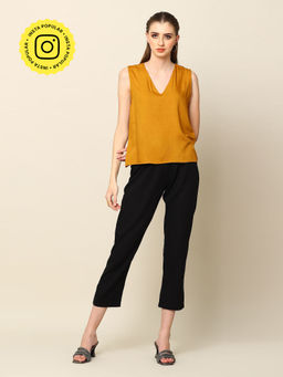 Saltpetre - Women Modal Solid Mustard V-Neck Top