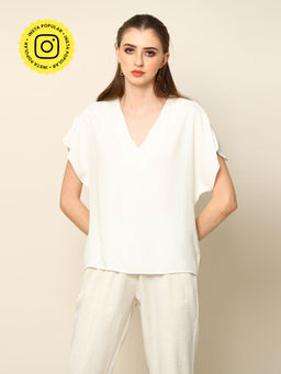 Saltpetre - Women Solid Modal Off White Dolman Sleeve Top