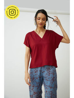 Saltpetre - Women Solid Modal Maroon Dolman Sleeve Top