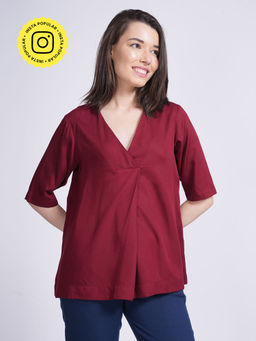 Saltpetre - Women Solid Modal Maroon Front Pleat Top