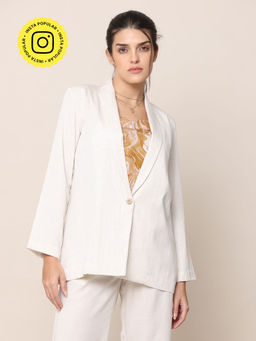 Saltpetre - Women Tencel Solid Cream Blazer