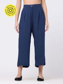 Saltpetre - Women Tencel Solid Navy Blue Pants
