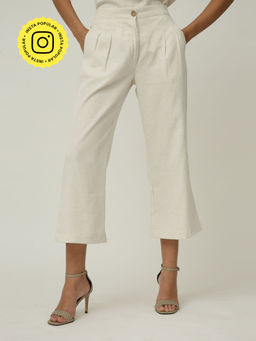 Saltpetre - Women Tencel Solid Cream Pants