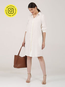 Saltpetre - Women Full Sleeves Cream Shirt Dress