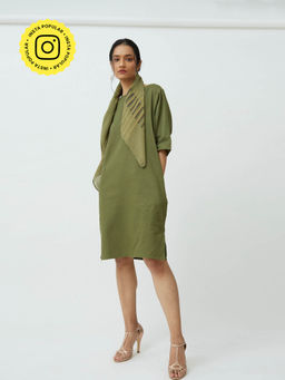 Saltpetre - Women Straight Fit Knee Length Olive Sack Dress
