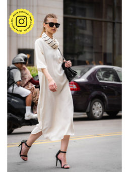 Saltpetre - Women Tencel Solid Cream Dress