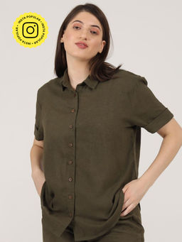 Saltpetre - Women Linen Solid Olive Shirt