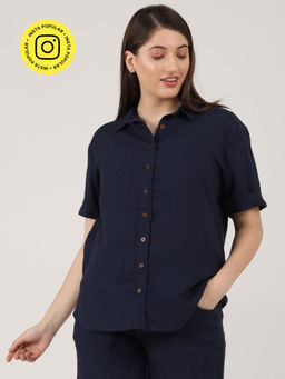 Saltpetre - Women Linen Solid Navy Shirt