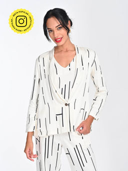 Saltpetre - Women Modal White Cedar Print Shawl Collar Blazer