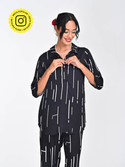 Saltpetre - Women Modal Black Cedar Print Split Collar Tunic
