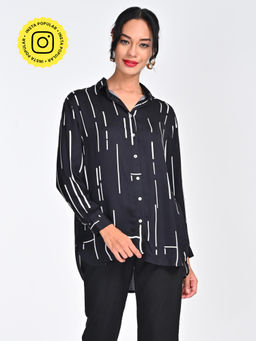 Saltpetre - Women Modal Black Cedar Print Drop Shoulder Shirt