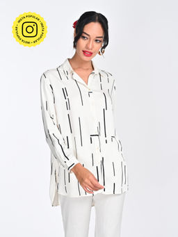Saltpetre - Women Modal White Cedar Print Drop Shoulder Shirt