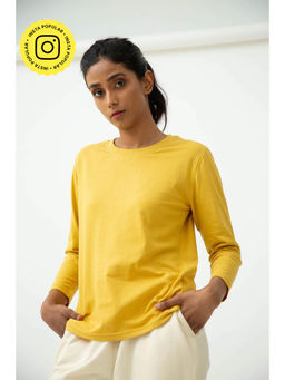 Saltpetre - Women Solid Yellow Round Neck Full Sleeve T-shirt