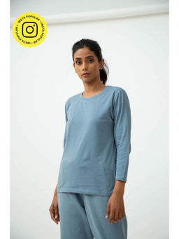 Saltpetre - Women Solid Blue Round Neck Full Sleeve T-shirt
