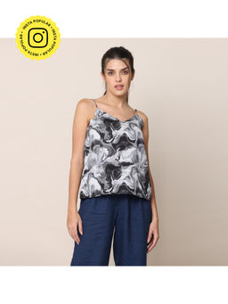Saltpetre - Women Black & White Marble Print Top