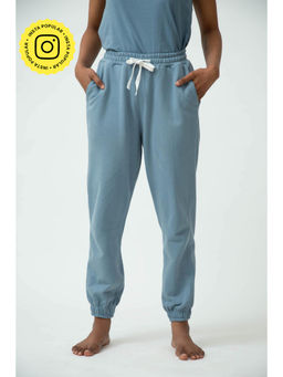 Saltpetre - Women Solid Blue Ribbed Cuff Joggers