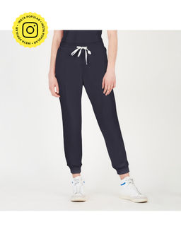 Saltpetre - Womens Solid Navy Blue Organic Cotton Drawstring Waistband Joggers