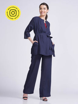Saltpetre - Women Navy Overlay with Wide Leg Pants and Maroon Slip Top 3 Piece Set (Set of 3)
