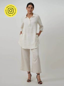 Saltpetre - Women Cream Skipper Collar Tunic with Wide Leg Pant 2 Piece Set (Set of 2)