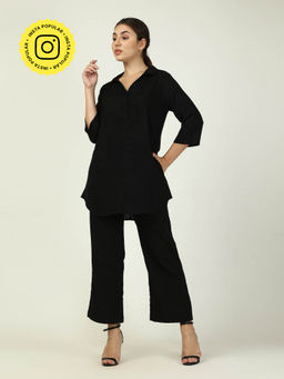 Saltpetre - Women Black Skipper Collar Tunic with Wide Leg Pant 2 Piece Set (Set of 2)