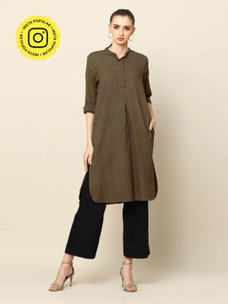 Saltpetre - Women Olive Pleated Tunic with Black Wide Leg Pant 3 Piece Set (Set of 2)