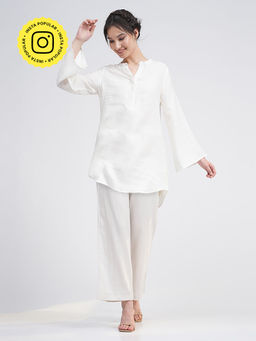 Saltpetre - Women Solid Cream V-Neck Tunic with Wide Leg Pants 2 Piece Set (Set of 2)