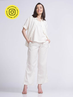 Saltpetre - Women Cream Half Sleeves Shirt with Slip Top and Pant (Set of 3)