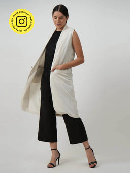 Saltpetre - Women Cream Long Overlay and Black Sleeveless Top and Pant 3 Piece Set (Set of 3)
