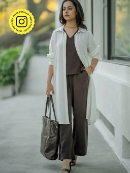 Saltpetre - Women Cream Overlay with Coffee Sleeveless Shell Top and Pant 3 Piece Set (Set of 3)