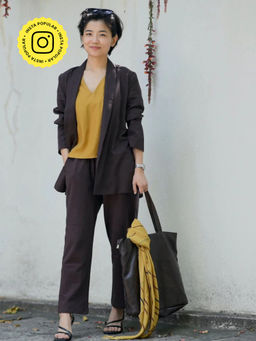 Saltpetre - Women Coffee Blazer with Tapered Leg Pant and Top (Set of 3)