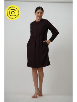 Saltpetre - Women Solid Tencel Coffee Brown Knee Length Dress