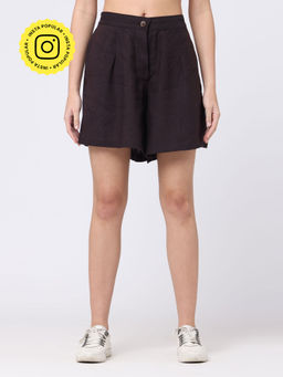 Saltpetre - Women Solid Tencel Coffee Brown Shorts