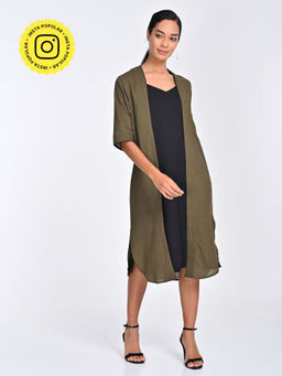 Saltpetre - Women Organic Cotton Olive Open Front Long Shrug