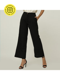 Saltpetre - Women Solid Black Tencel Wide Leg Trouser