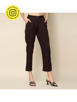 Saltpetre - Women Solid Tencel Coffee Brown Straight Trouser