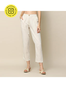 Saltpetre - Women Solid Tencel Coffee Off White Straight Trouser