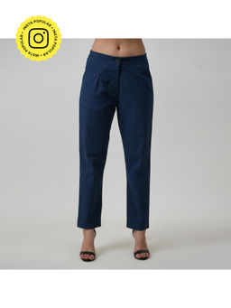 Saltpetre - Women Solid Tencel Navy Straight Trouser