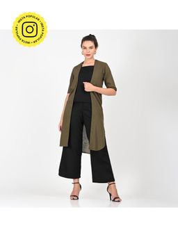 Saltpetre - Women Olive With Black Overlay with Top and Pant (Set of 3)
