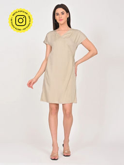 Saltpetre - Women Modal Khaki Straight Fit Mini Dress