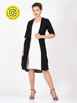 Saltpetre - Women Solid Organic Cotton Black Open Front Long Overlay