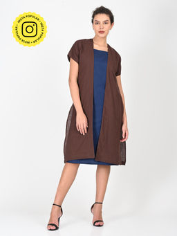 Saltpetre - Brown Women Solid Organic Cotton Open Front Extended-Sleeve Overlay